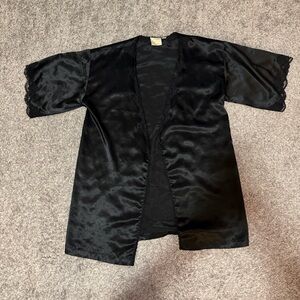 Elegant Black Satin Kimono Robe